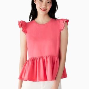 NWT Kate Spade Peplum Tee with Ruffle Sleeves in Deep Dahli